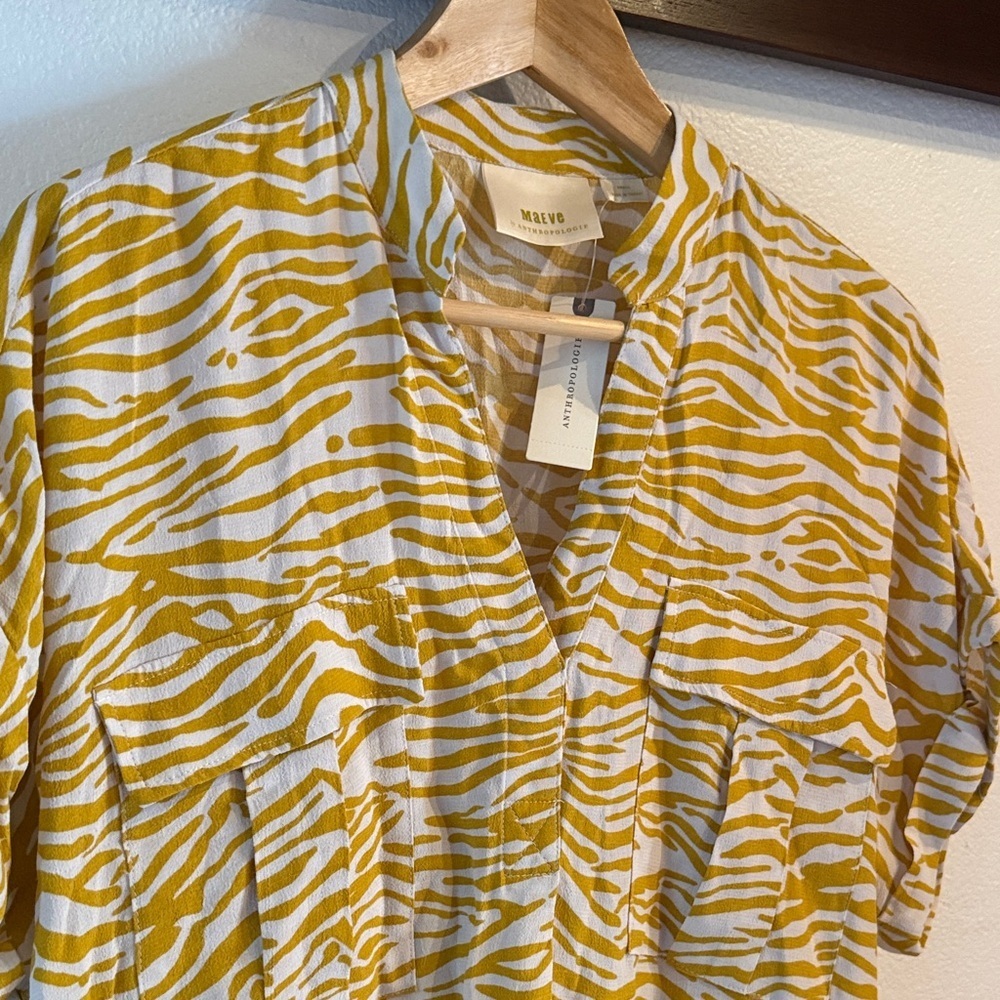 🆕 Mauve by Anthropology Zebra Print Relaxed Cargo Pocket Blouse, Size S - Picture 4 of 10